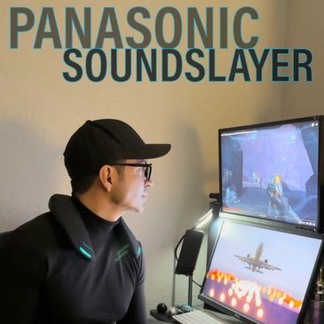 Chris creating content with a Panasonic SoundSlayer speaker